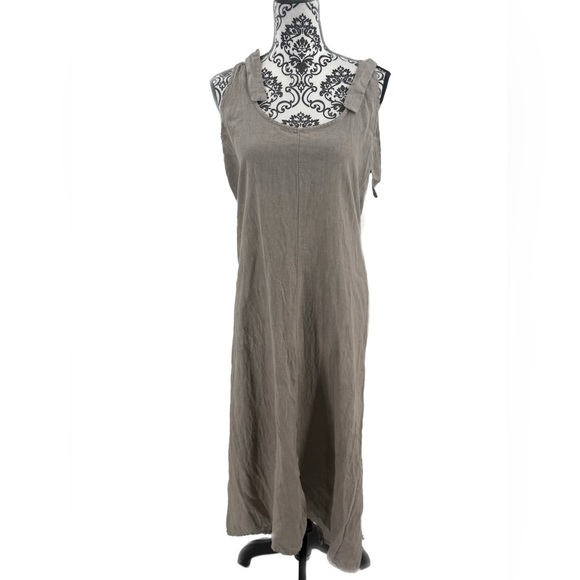 Valentina Naldi Made in Italy 100% Linen Gray Tie StrapsMidi Dress